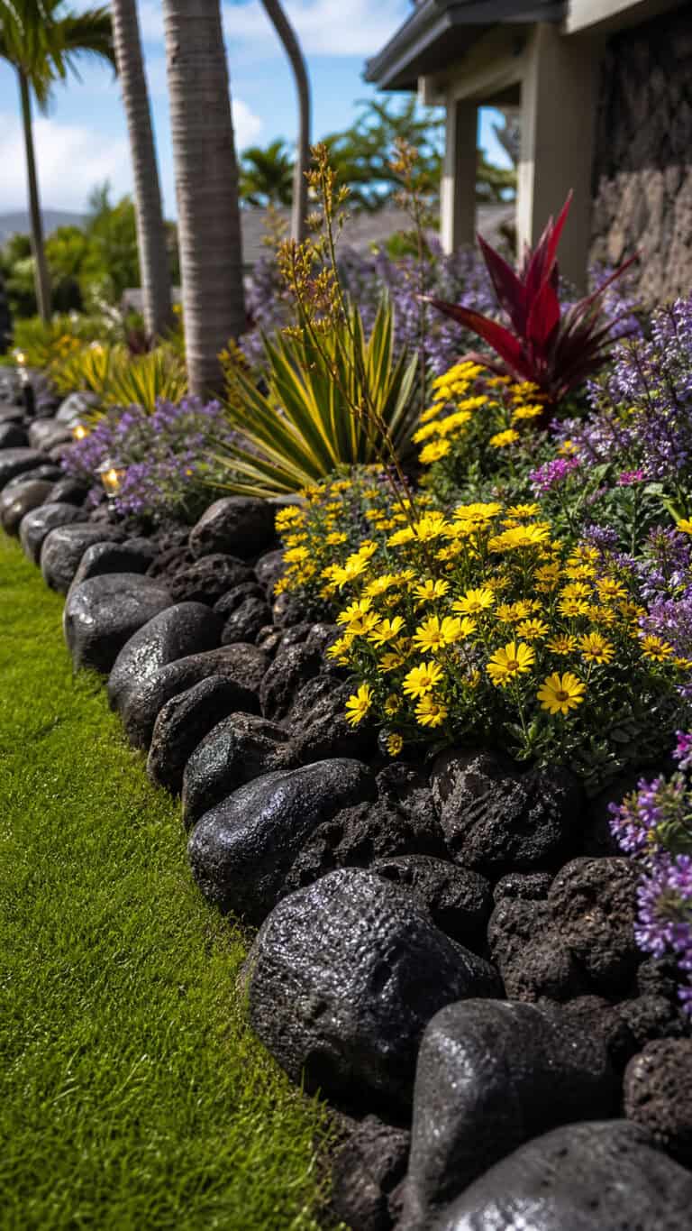 Sleek Black Lava Rock Border Beds