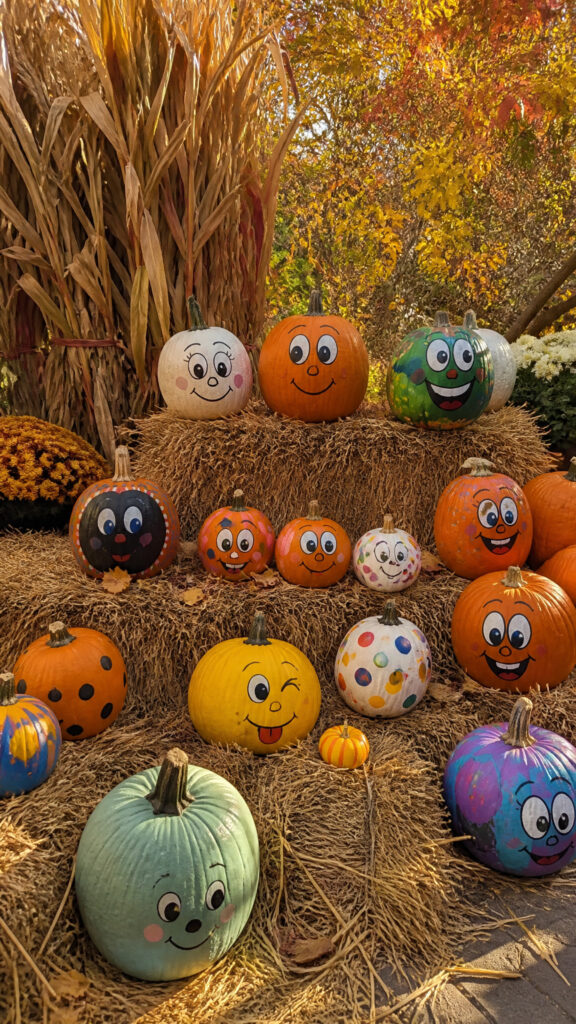 Pumpkin Patch Display with Character Faces