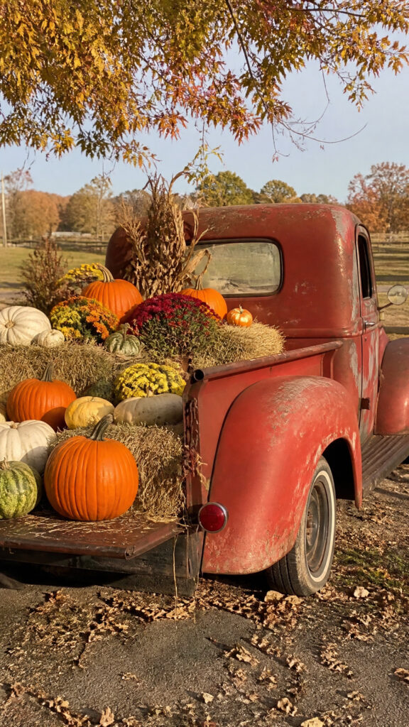 Vintage Truck Bed Harvest Scene