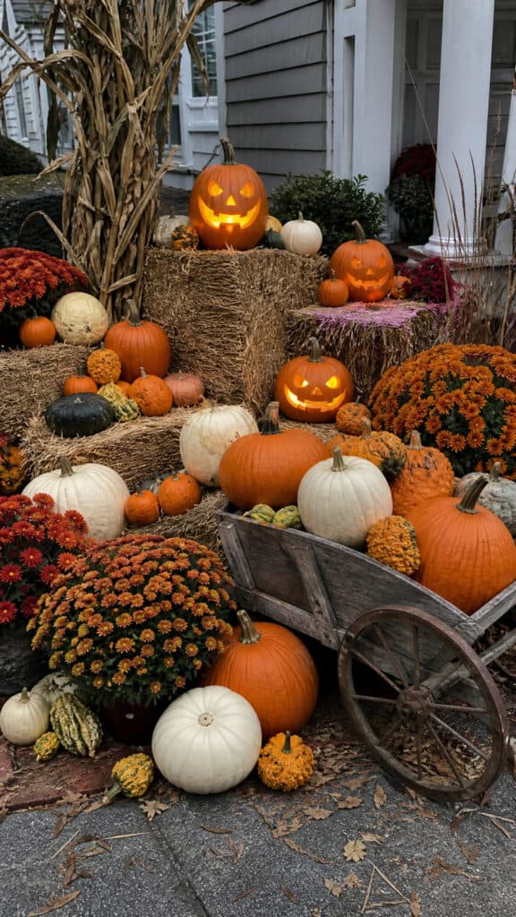 Pumpkin Displays and Hay Bale Arrangements