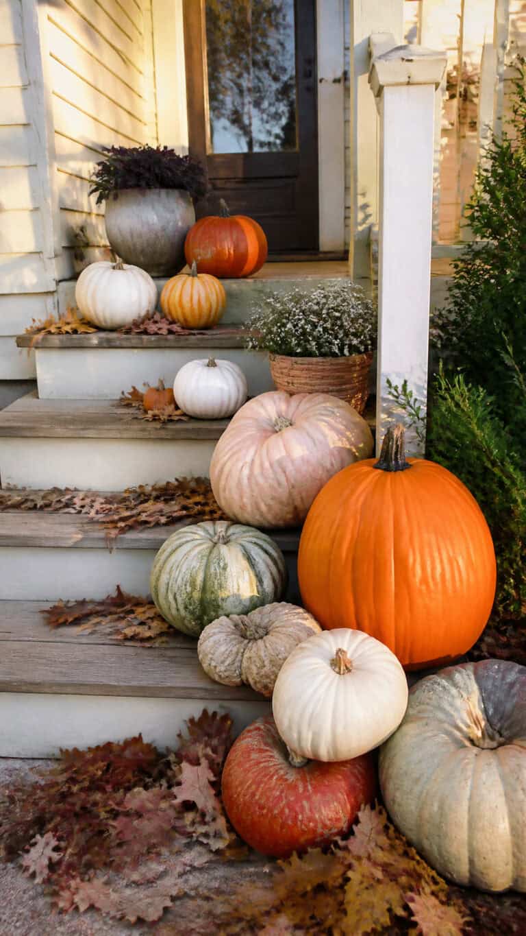Layer Different Sizes of Pumpkins and Gourds