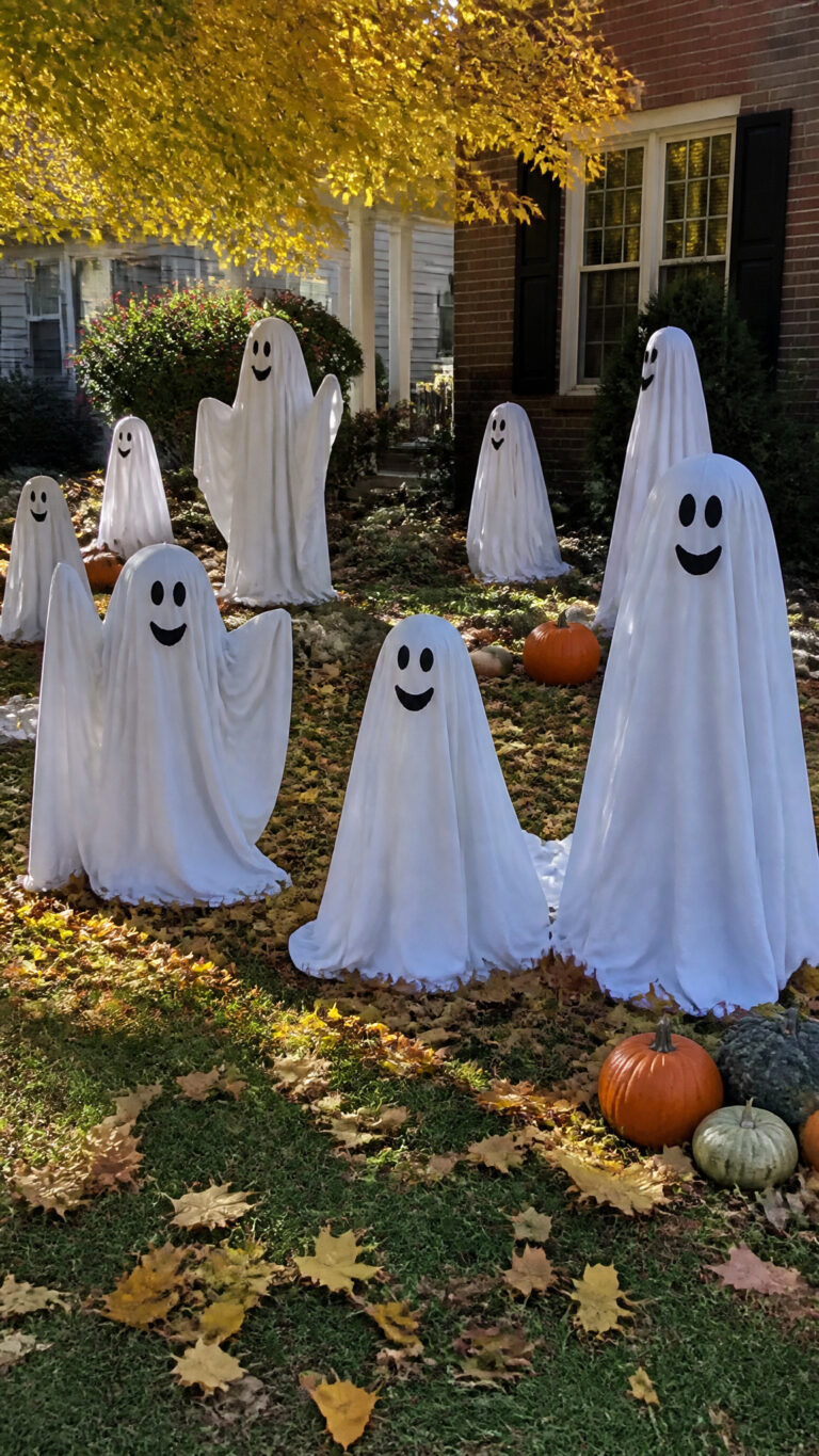 Friendly Ghost Family on the Front Lawn